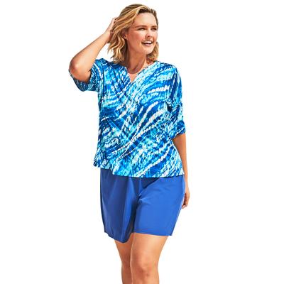 Plus Size Women's Three-Quarter Sleeve Swim Tee by Swim 365 in Dream Blue Tie Dye (Size 26/28) Rash Guard