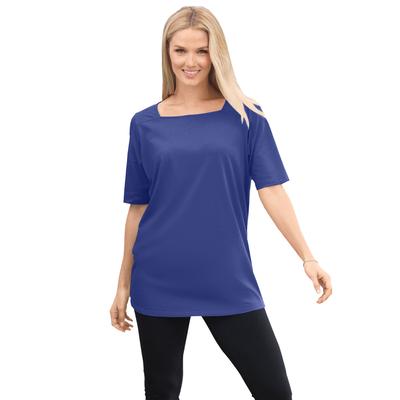 Plus Size Women's Perfect Elbow-Sleeve Square-Neck Tee by Woman Within in Ultra Blue (Size 4X) Shirt