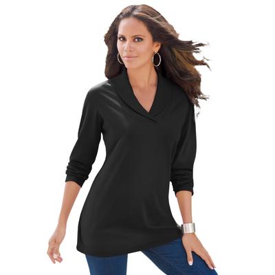 Plus Size Women's Shawl Collar Ultimate Tee by Roaman's in Black (Size L) Long Sleeve Shirt