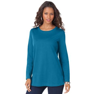 Plus Size Women's Long-Sleeve Crewneck Ultimate Tee by Roaman's in Peacock Teal (Size 6X) Shirt