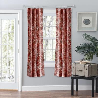 Wide Width Lexington Leaf- Candlewick Leaf Pattern On A Colored Ground- Tailored Panel Pair by Ellis Curtains in Brick (Size 56" W 63" L)