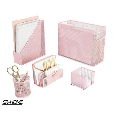SR-HOME Office Supplies Metal Desk Organizer Set Metal in Pink | 10.625 H x 13.25 W x 5.5 D in | Wayfair SR-HOME4580a3b