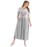 Plus Size Women's Short-Sleeve Scoopneck Empire Waist Dress by Woman Within in Heather Grey Butterfly Heart (Size 5X)