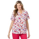 Plus Size Women's V-Neck Scrub Top by Comfort Choice in White Heart (Size M)