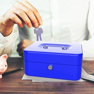 Lockbox Safe w/ Coin Tray - Secure Key Locked Cash Box Safe by Stalwart, Metal in Blue | 3.5 H x 8 W x 6.5 D in | Wayfair 75-6580BLU