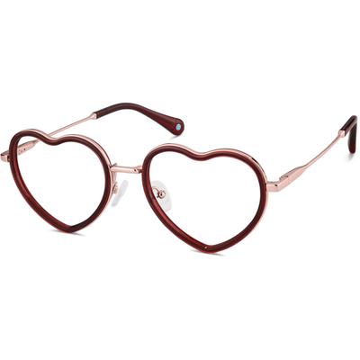 Zenni Heart Prescription Glasses Red Mixed Full Rim Frame