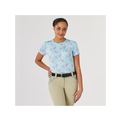 Piper SmartCore Short Sleeve Crew Neck Sun Shirt - Clearance! - M - Light Electric Blue Blooming Floral - Smartpak