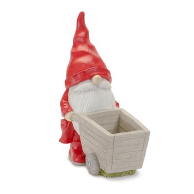 Raincoat Garden Gnome Statue With Wheelbarrow Planter 24.75"H by Melrose in Red