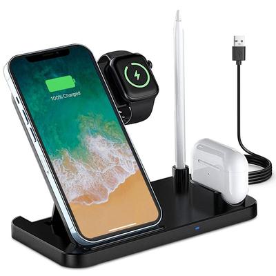 Fresh Fab Finds 4-In-1 Foldable Wireless Charger: Fast Charging Station For iWatch, Apple Pencil, Airpod, iPhone, Samsung - Black