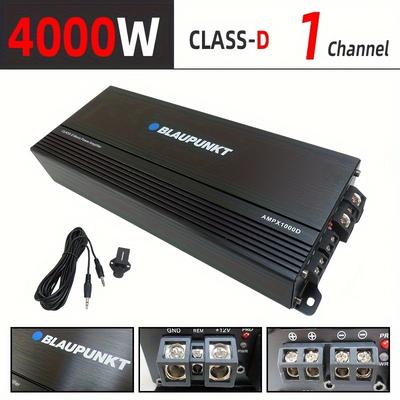 4000 Watt Rms Class D 1-ch 1/2/4-ohm Stable Monoblock Audio Power Amplifier With Remote Subwoofer Controller, Support High Level Input