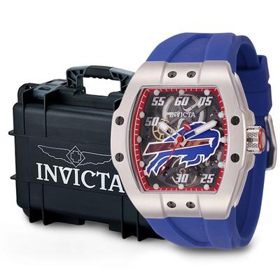 Invicta NFL Automatic Men's Watch Bundle - 44mm Blue with Invicta 8-Slot Dive Impact Watch Case Black (B-45065-DC8BLK)
