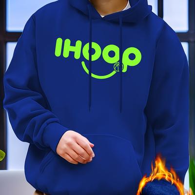 ''ihoop'' Print Hoodies For Men, Graphic Hoodie With Kangaroo Pocket, Comfy Loose Trendy Hooded Pullover, Mens Clothing For Autumn Winter