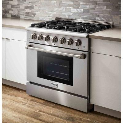 Thor Kitchen Professional 36" 5.2 cu ft. Freestanding Gas Range, Stainless Steel in White | 38.48 H x 36 W x 27.5 D in | Wayfair HRG3618U