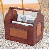 Alcott Hill® Barnard Handcrafted Decorative Wooden Magazine Rack Leather/Wood in Brown/Red | 13.4 H x 13.8 W x 9.4 D in | Wayfair ALTH3587 42835146