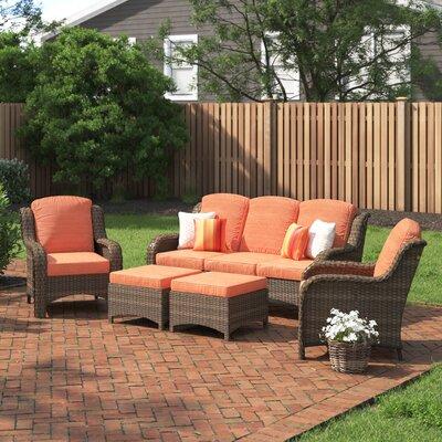 Andover Mills™ Melanson Patio 5 Piece Rattan Seating Group w  Cushions Olefin Fabric Included Wicker Rattan in Orange | Wayfair