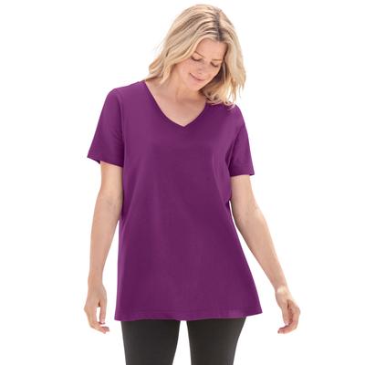 Plus Size Women's Perfect Short-Sleeve V-Neck Tee by Woman Within in Plum Purple (Size 1X) Shirt