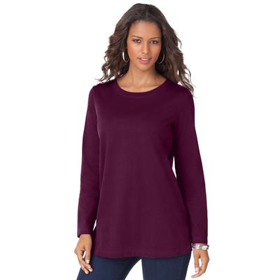 Plus Size Women\'s Long-Sleeve Crewneck Ultimate Tee by Roaman\'s in Dark Berry (Size M) Shirt