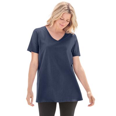 Plus Size Women's Perfect Short-Sleeve V-Neck Tee by Woman Within in Navy (Size L) Shirt
