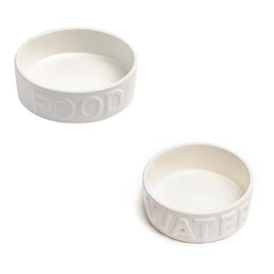 Set Of Classic Water And Food Pet Bowls Pet by Park Life Designs in White (Size LARGE)