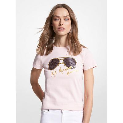 Michael Kors Logo Aviator Print Organic Cotton T-Shirt Pink XS