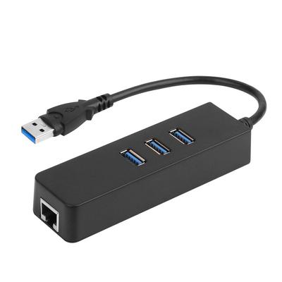 Fresh Fab Finds 3-Port USB 3.0 Hub + Gigabit Ethernet Adapter - 10/100/1000 Mbps LAN Converter - RJ45 Wired USB Network Adapter - Black