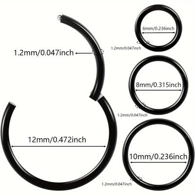 4pcs 316 Stainless Steel Hinged Nose Ring For Men, Body Piercing Ring, Ear Lip Ring, 6/8/10/12mm Seamless Piercing Ring