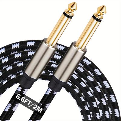 Instrument Cable With Golden Color Premium 6.35mm Mono Jack 1/4" Ts Cable Unbalanced Guitar Patch Cords Instrument Cable Male To Male With Zinc Alloy Housing And Nylon Braided