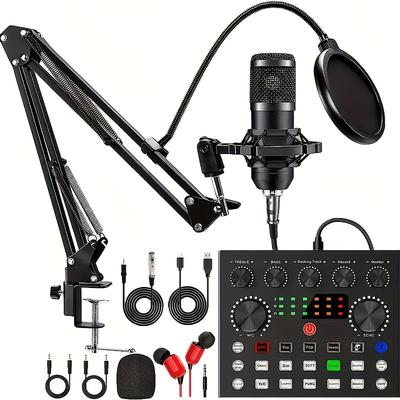Podcast Equipment Bundle, V8s Audio Interface With All In 1 Live Sound Card And Bm800 , Podcast Microphone, Perfect For Recording, Live Streaming