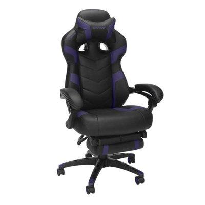 RESPAWN 110 Pro Gaming Chair - Gaming Chair w/ Footrest, Ergonomic Computer Desk Chair Faux Leather in Black/Indigo | 51 H x 28 W x 25 D in | Wayfair