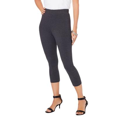 Plus Size Women's Essential Stretch Capri Legging by Roaman's in Heather Charcoal (Size 22/24) Activewear Workout Yoga Pants