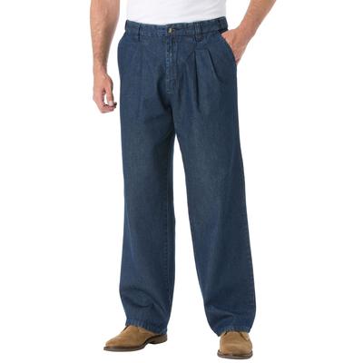 Men's Big & Tall Relaxed Fit Comfort Waist Pleat-Front Expandable Jeans by KingSize in Indigo (Size 40 40)