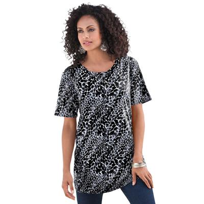 Plus Size Women's Crewneck Ultimate Tee by Roaman's in Black Textured Animal (Size 1X) Shirt