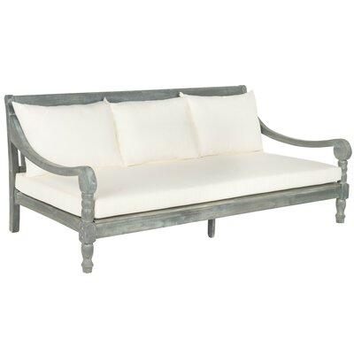 Beachcrest Home™ Wide Outdoor Patio Daybed w  Cushions Wood Natural Hardwoods in Pink Gray White | 29.1 H x 71.7 W x 35.4 D in | Wayfair