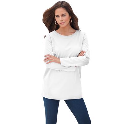 Plus Size Women's Long-Sleeve Crewneck Ultimate Tee by Roaman's in White (Size 2X) Shirt