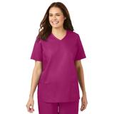 Plus Size Women's V-Neck Scrub Top by Comfort Choice in Raspberry (Size M)