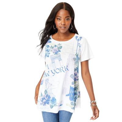 Plus Size Women's Travel Graphic Tee by Roaman's in White New York Floral (Size 14/16) Shirt