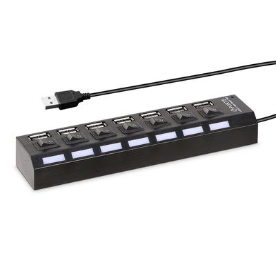Fresh Fab Finds 7 Port USB 2.0 Hub - High Speed Multiport With Individual Switches And LEDs - Black
