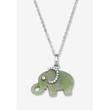 Women's Genuine Green Jade Cz Silvertone Elephant Pendant Necklace, 18 Inch Chain by PalmBeach Jewelry in Green