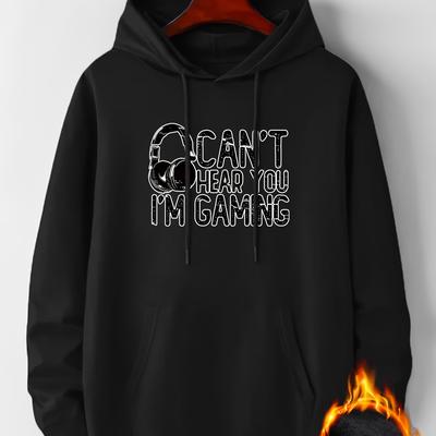 I'm Gaming Letter Print, Hoodies For Men, Graphic Sweatshirt With Kangaroo Pocket, Comfy Trendy Hooded Pullover, Mens Clothing For Fall Winter