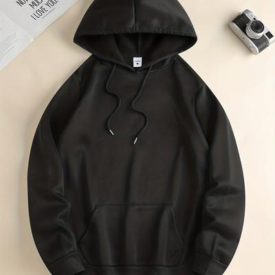 Solid Color Hoodies For Men, Hoodie With Kangaroo Pocket, Comfy Loose Trendy Hooded Pullover, Mens Clothing For Autumn Winter