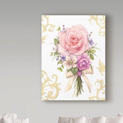 Trademark Fine Art 'Small Bouquet w/ a White Bow' Graphic Art Print on Wrapped Canvas Metal in Green/Pink | 32 H x 24 W x 2 D in | Wayfair