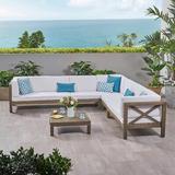 Beachcrest Home™ Brungardt Outdoor 6 Piece Deep Seating Group w/ Cushions Wood/Natural Hardwoods in Gray/White | Wayfair