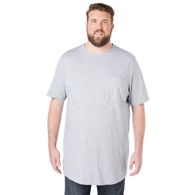 Men's Big & Tall Shrink-Less™ Lightweight Longer-Length Crewneck Pocket T-Shirt by KingSize in Heather Grey (Size L)