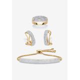 18K Gold-Plated Diamond Accent Demi Hoop Earrings, Ring and Adjustable Bolo Bracelet Set 9