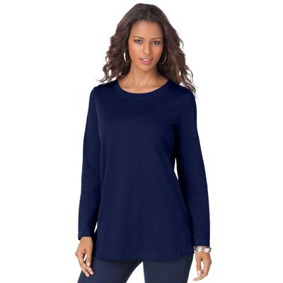 Plus Size Women\'s Long-Sleeve Crewneck Ultimate Tee by Roaman\'s in Navy (Size 5X) Shirt