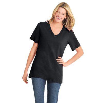 Plus Size Women's Perfect Short-Sleeve V-Neck Tee by Woman Within in Black (Size M) Shirt