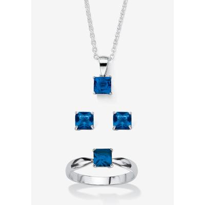 Women's 3-Piece Birthstone .925 Silver Necklace, Earring And Ring Set 18  by PalmBeach Jewelry in September (Size 4)