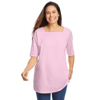 Plus Size Women's Perfect Elbow-Sleeve Square-Neck Tee by Woman Within in Pink (Size L) Shirt