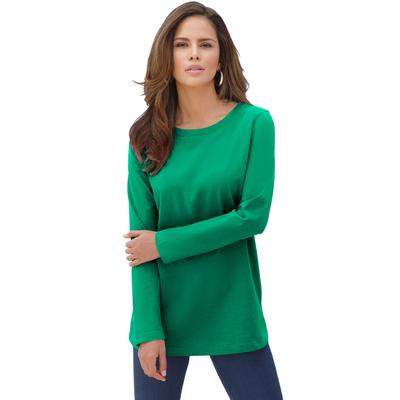 Plus Size Women\'s Long-Sleeve Crewneck Ultimate Tee by Roaman\'s in Tropical Emerald (Size 4X) Shirt