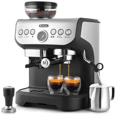 Zulay Kitchen Magia Manual Espresso Machine w/ Grinder & Milk Frother Metal in Black/Brown | 16.33 H x 12.24 W x 12.12 D in | Wayfair
